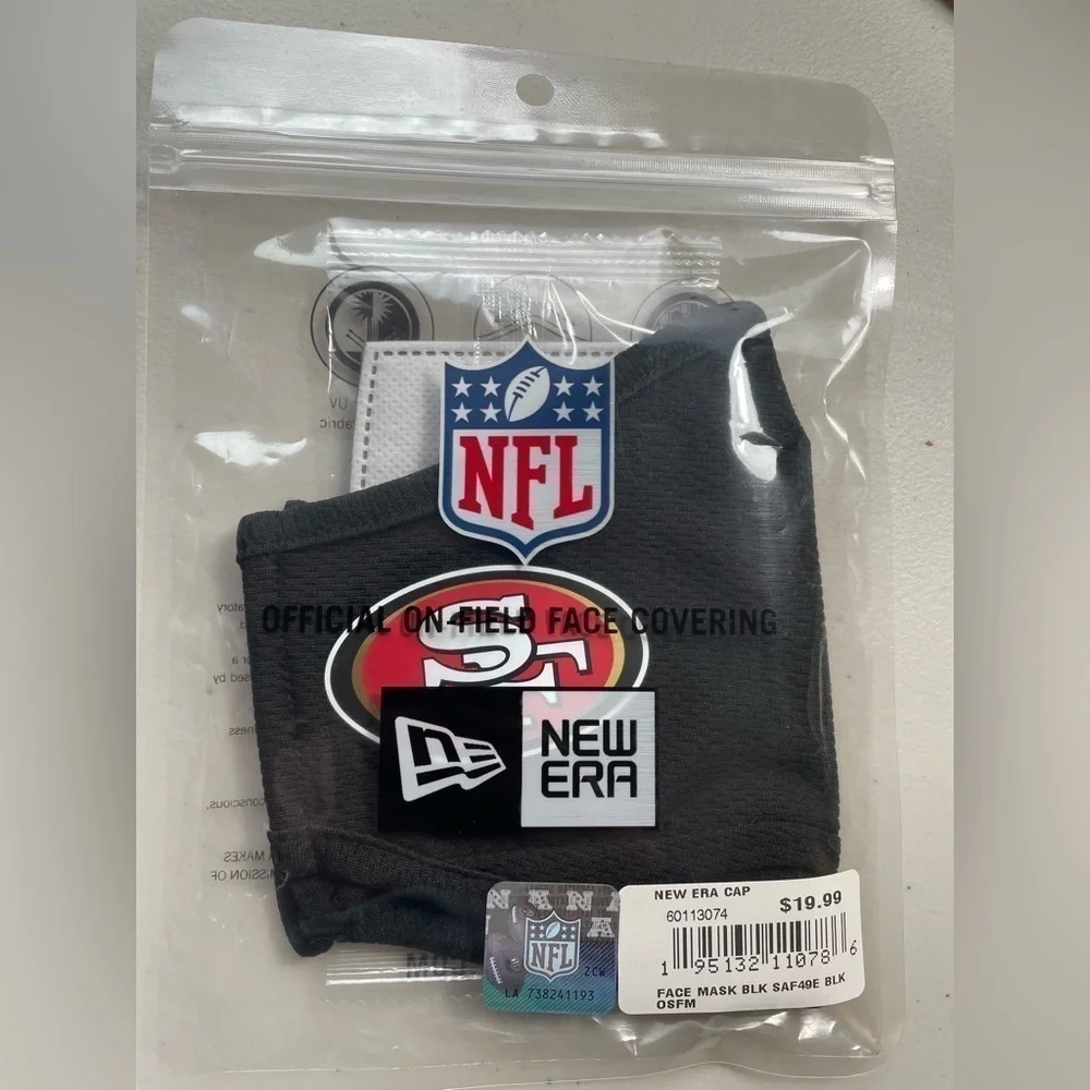 2 San Francisco 49er official NFL face masks 1 sealed and unopened, 1 opened